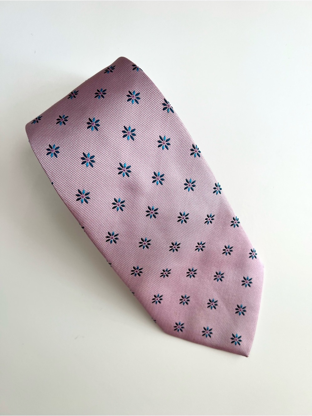 Vintage THOMAS PINK Pink Woven Floral 100% Silk Mens Luxury Tie